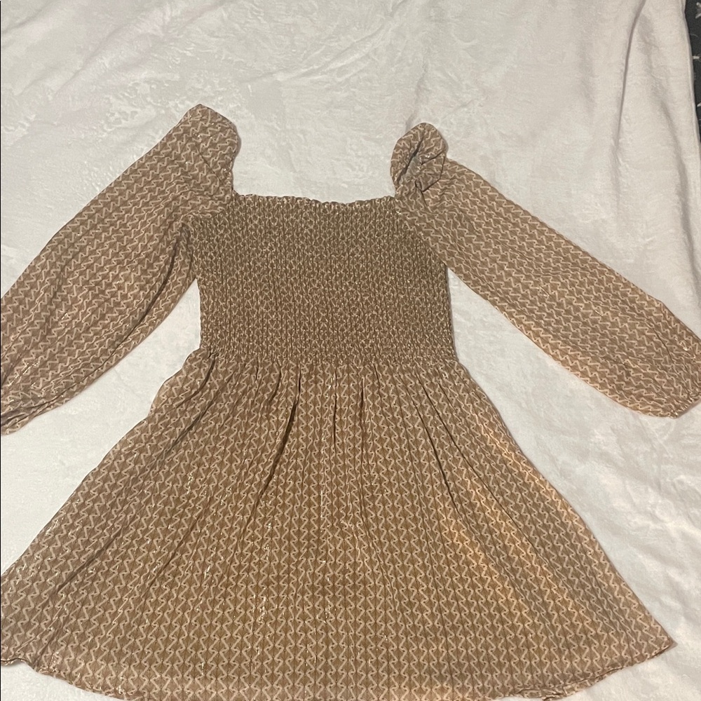 Elegant Brown Smocked Dress